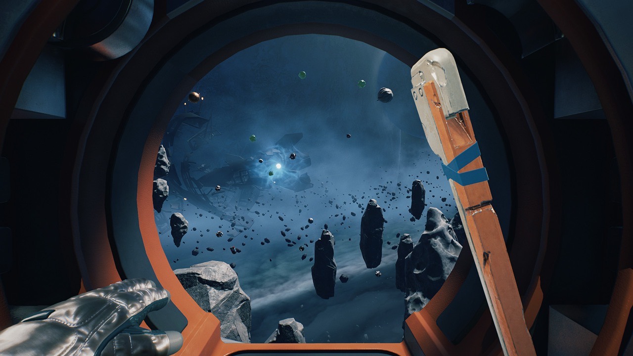 Breathedge gameplay screenshot: surviving in a space debris field around a wrecked ship